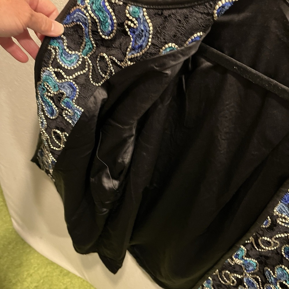 Dennis Basso Women's Black Aqua Blue Embroidery Lace Lined Jacket Size US 12 NEW - Picture 12 of 16